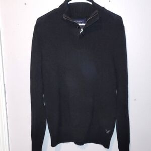 American Eagle Dark Grey 3/4 zip button sweater sz.MED